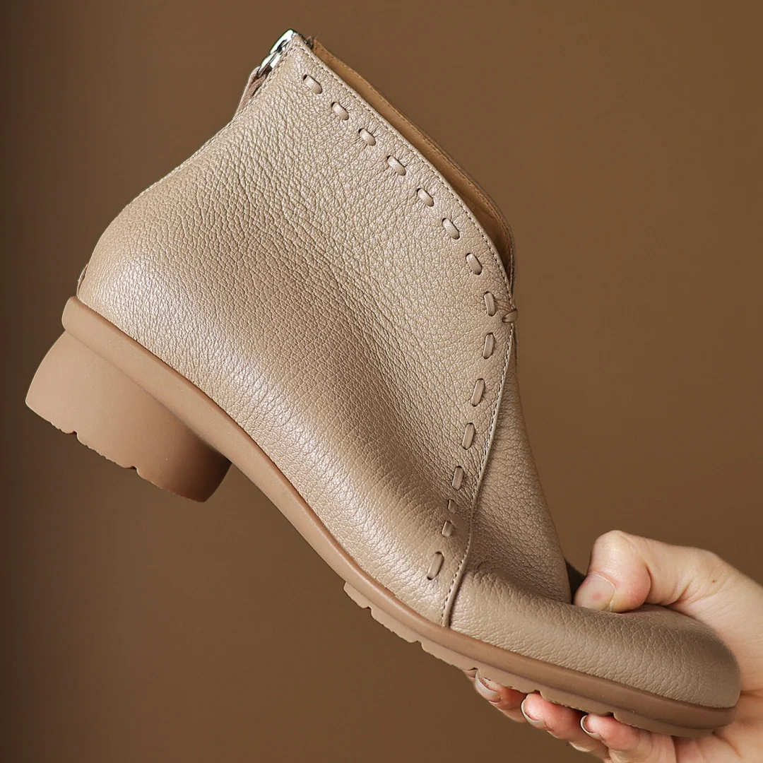 

Plus size41 women's sheepskin patchwork round toe back zip flat autumn ankle boots high quality soft comfort casual short boots