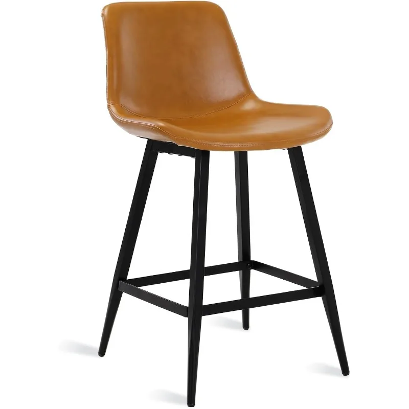 Taburete de mostrador de 24 pulgadas, Barstool de cubo moderno, Juego de 3, taburetes con respaldo y reposapiés, Taburetes de Bar de piel sintética para Cocina