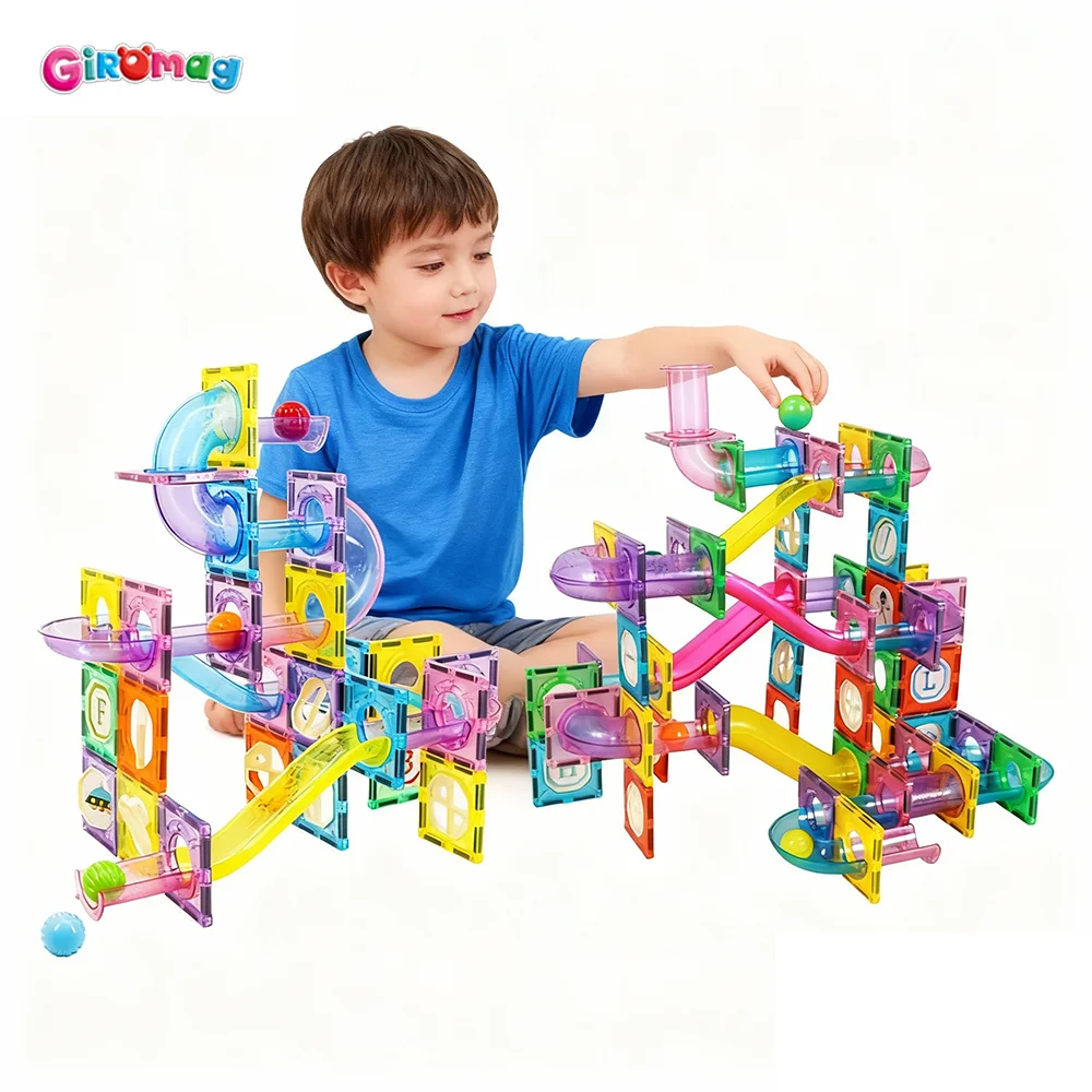مجموعة بناء البلاط والأنابيب المغناطيسية 50 قطعة من GIROMAG - ألعاب البناء التعليمية الجذعية للأطفال الأولاد والبنات من سن 3 إلى 12 عامًا