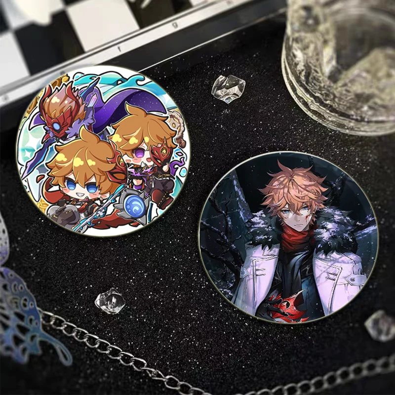 Insignia de impacto Genshin de 32/44/58mm, broches de personajes del juego Tartaglia, alfileres esmaltados bonitos para Cosplay de dibujos animados para mochila, joyería y ropa