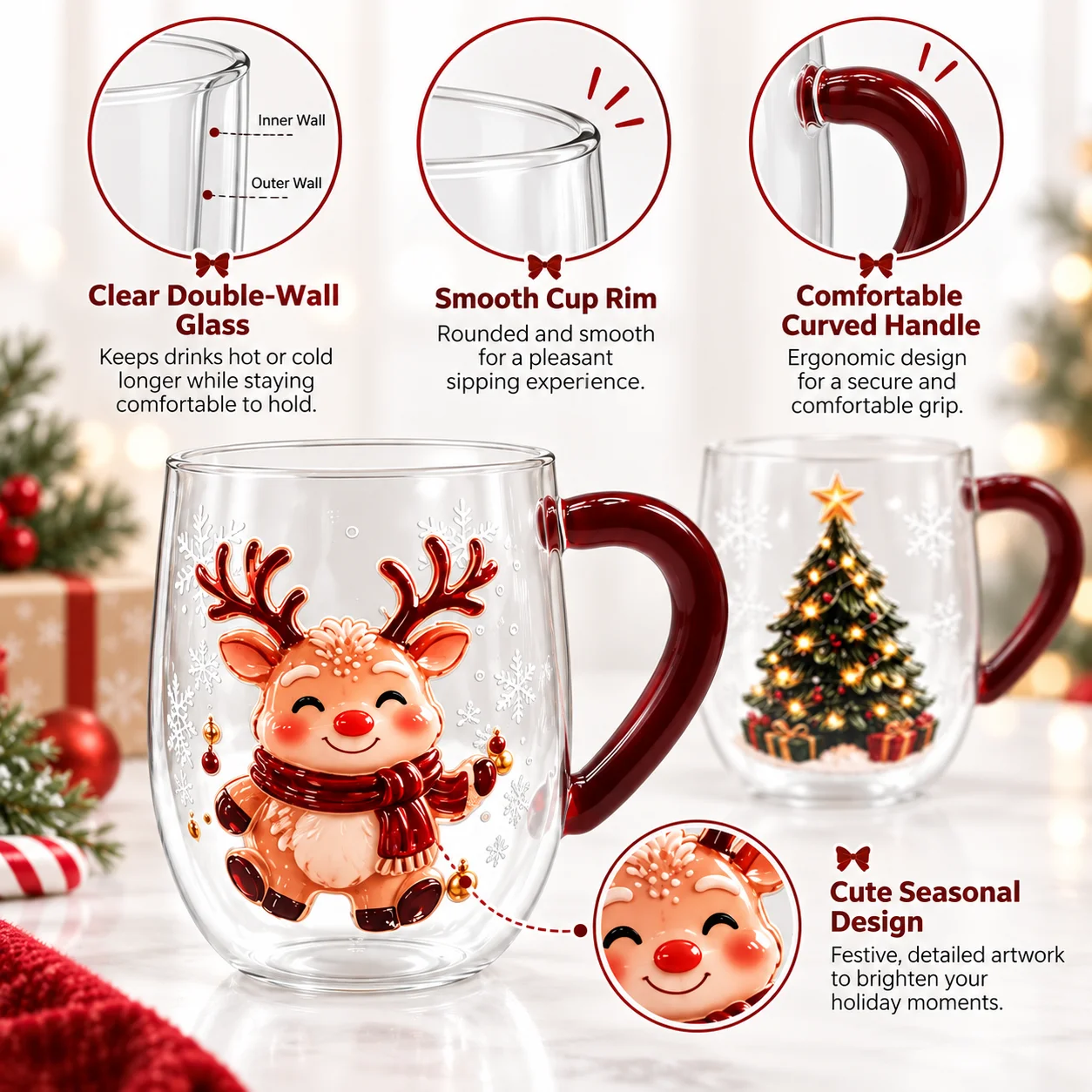 Christmas Glass Mug with Red H - огляд і ціна Ginger Tea