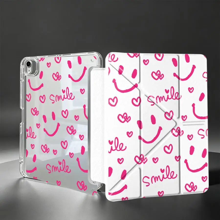 With Pen Slot Cover Tablet Case For Samsung Galaxy Tab S7 FE S8 A11 S10 Lite A8 A9 Plus S9 Plus Sweet Pink Smile