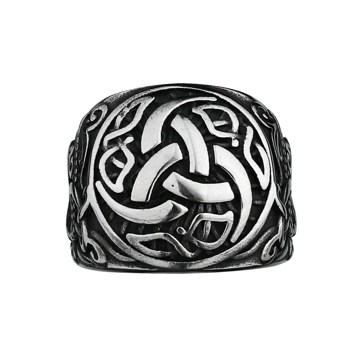 Viking Dragon Rune Stainless Steel Ring Men\'s Fashion Temperament Ring Biker Hip Hop Celtic Knot Amulet Jewelry Gift