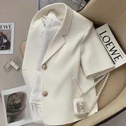 Off White-Chaqueta de manga corta para mujer, abrigo de traje corto para ir al trabajo, novedad de verano 2024