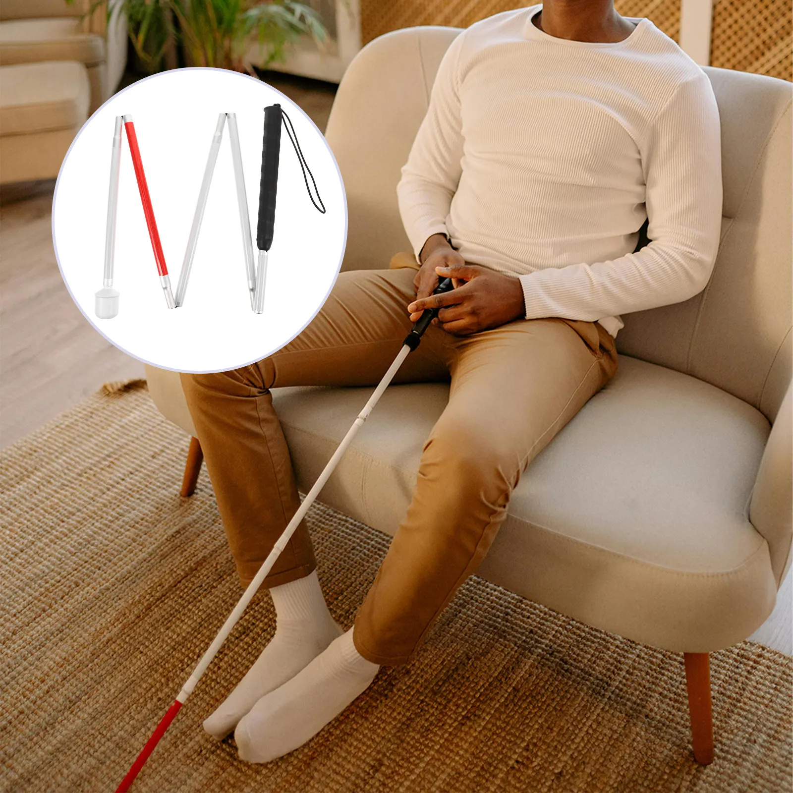 

Foldable Blind Cane: 5-Section Aluminum Alloy Mobility Walking Stick with Anti-Slip Black Tip for Travel and Daily Use