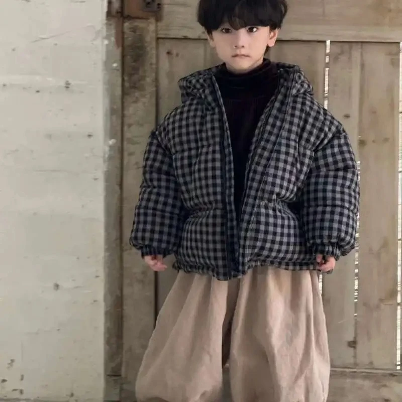 Korean Children's Clothing Boys' Winter Cotton Jacket Handsome Thick Warm Coat Korean Children's Checkered Loose Cotton Jacket