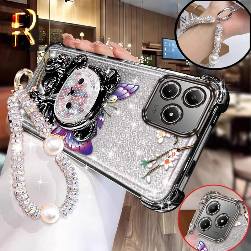 

C63 Cute butterfly prints Bracelet Holder Phone Case For Realme Note C75 50 C61 C63 C53 C35 C51S C55 C33 C51 Narzo N63 N55 Cover