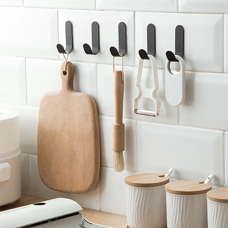 5Pcs Stainless Steel Adhesive Hooks J Hook Key Holder Self Adhesive Wall Hooks for Shower Kitchen Metal Utility Wall Hooks