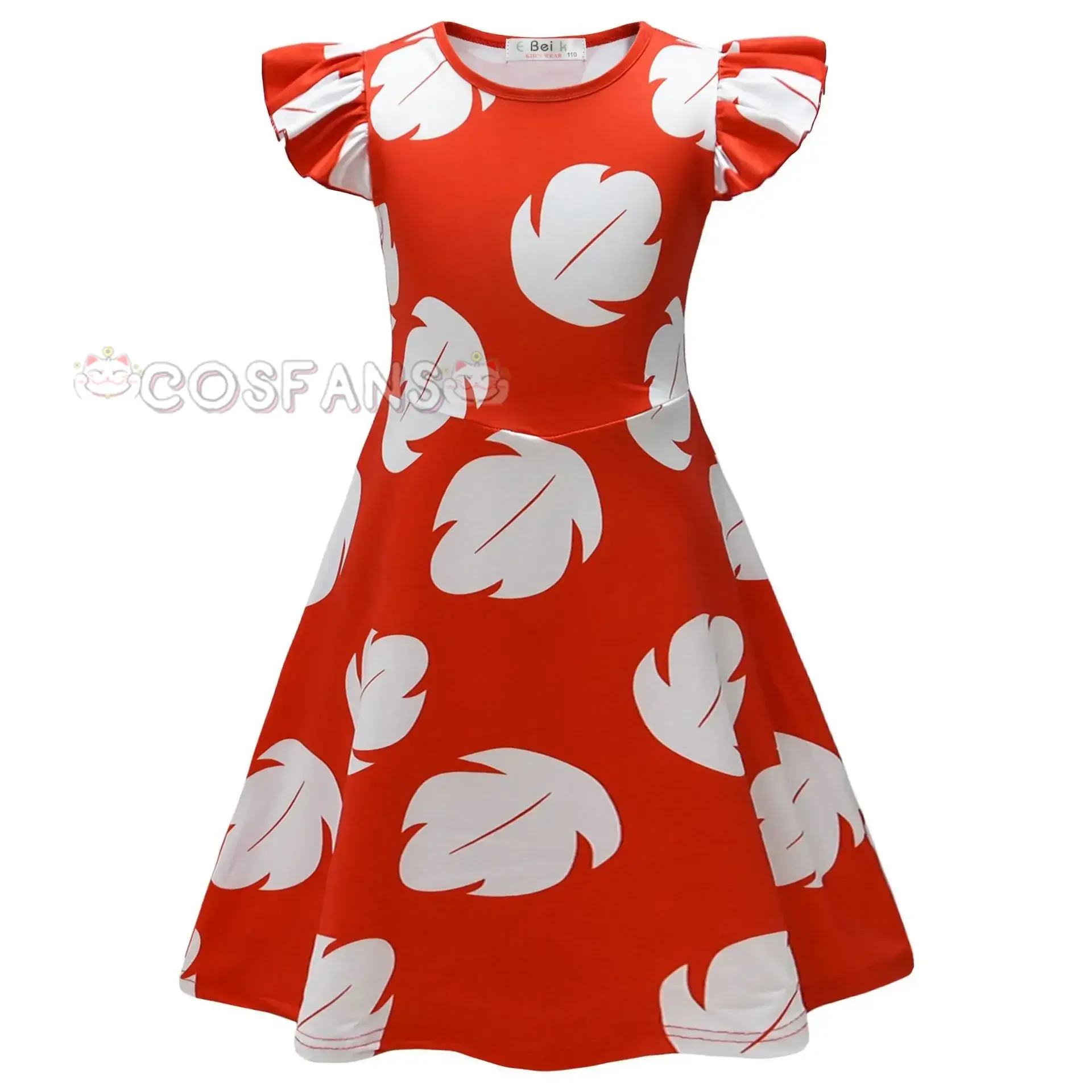 Girls Anime Cartoon Print Ruffle Short Sleeves Lilo Princess Dress Outfit Christmas Role Play Halloween Cosplay Costume