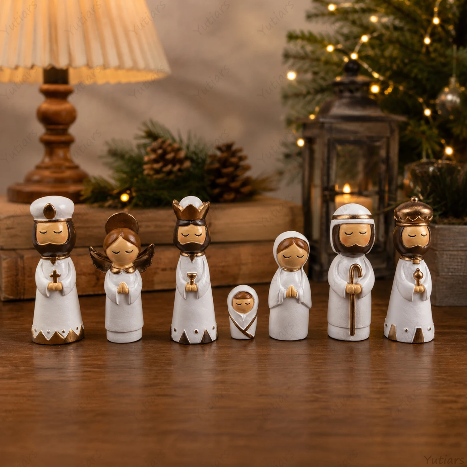 Christmas Nativity Scene Figurines Set 7PCS Ceramic Holy Family Statue Religious Decor Home Office Table Decoration Gift Set