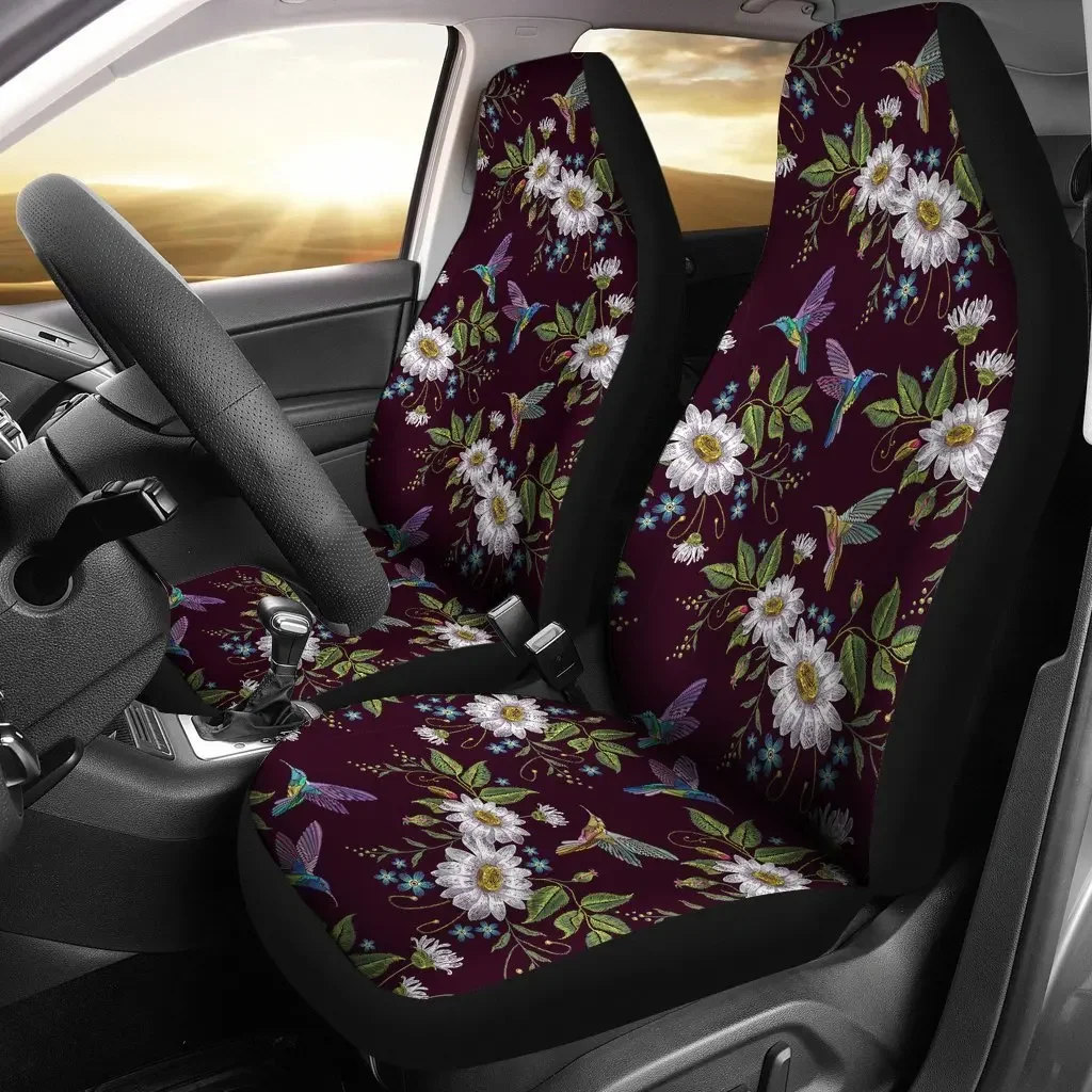 Hummingbird White Daisy Seat Cover Car Seat Covers Set 2 Pc, Car Accessories Car Mats