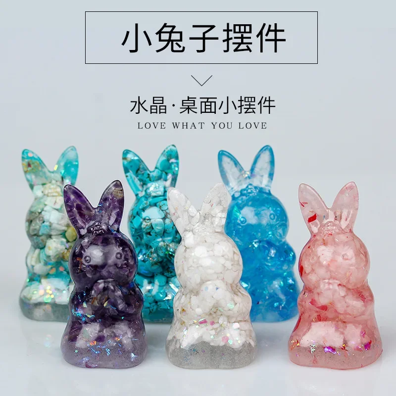 Natural crystal gravel handmade glue rabbit cartoon desktop ornament office can be decorated with desk girl