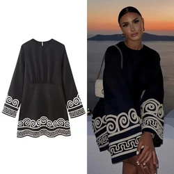 TRAF Elegant Women's Autumn New Long Sleeve Streetwear Dress Patchwork Embroidery Fashion Skinny French Loose Mini Dresses