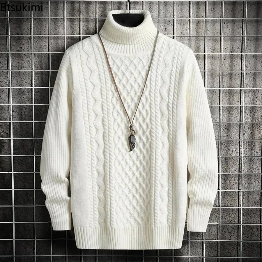 

New Men's Winter Warm Turtleneck Sweaters Knitted Thick Pullover Casual Sweaters High Neck Knited Solid Color Jumpers for Men