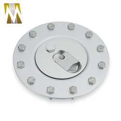 Silver Aluminum Billet Fuel Cell Fuel Surge Tank Cap Flush Mount 12 Bolts Mirror Polished Opening Black Cap Open 57mm