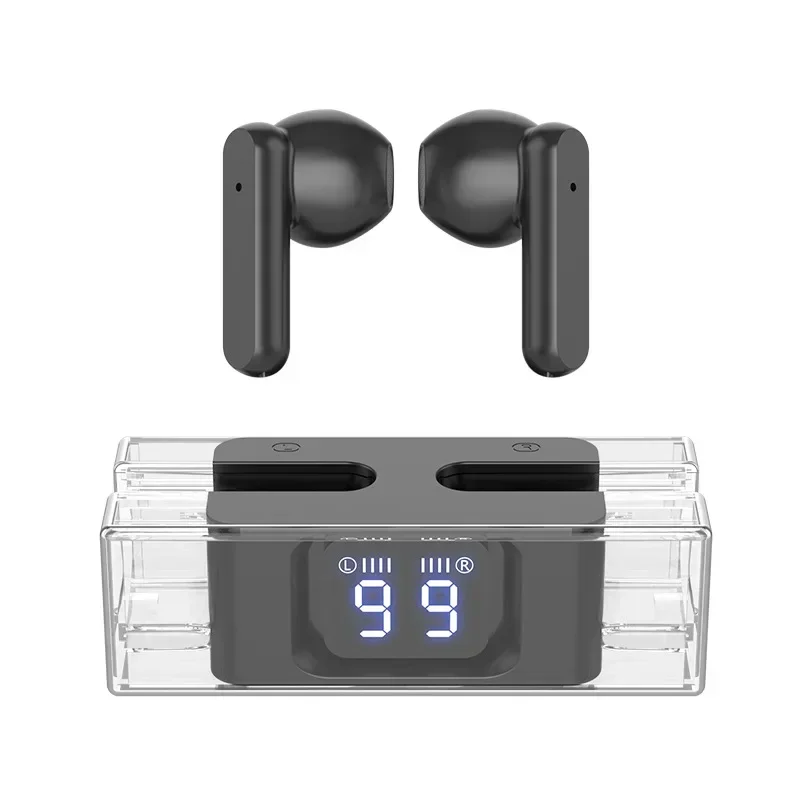 E90 TWS In-Ear Earbuds Full Transparent Wireless Bluetooth 5.3 Headphones Retro Music Earphones Digital Display Headset