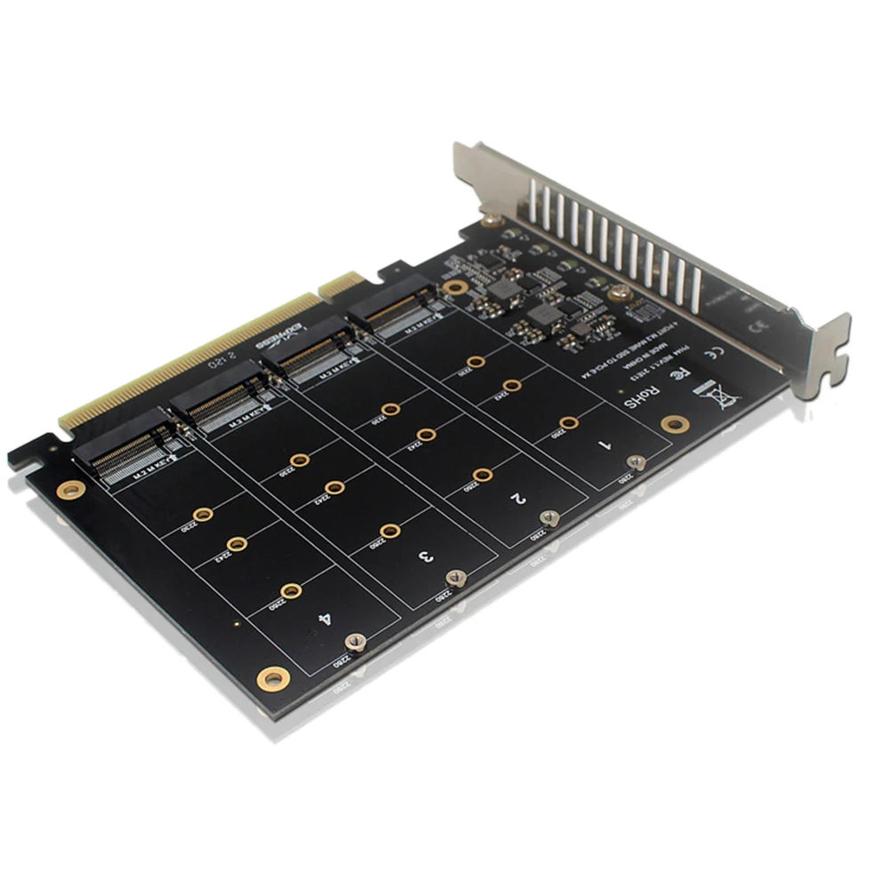 

PCIE to NVME 4 Bay M.2 M Key Type SSD to PCIE16X Expansion Card Adapter Card