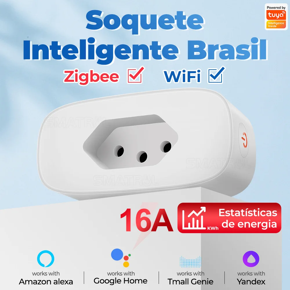 16A Tuya Smart Plug Brasil Version WIFI/Zigbee APP Power Monitor Socket Timing ON/OFF Voice Control Works with Alexa Google Home