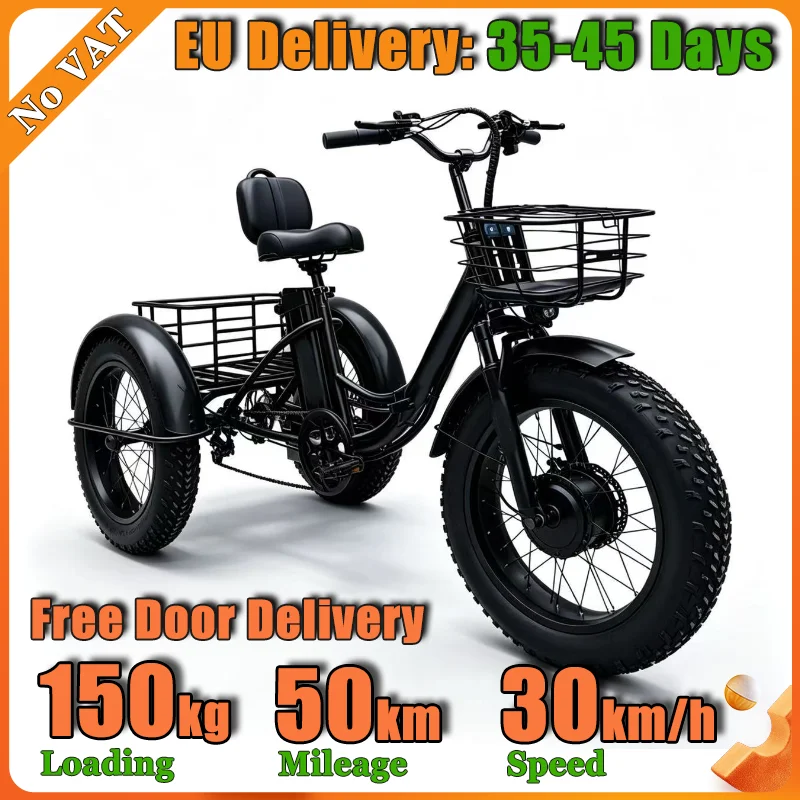 Foldable Fat Tire Electric 3 Wheeler 47KG Whole Vehicle Weight 30km/h Speed For Outdoor Shopping & Haul Goods 48V 15.3Ah Battery