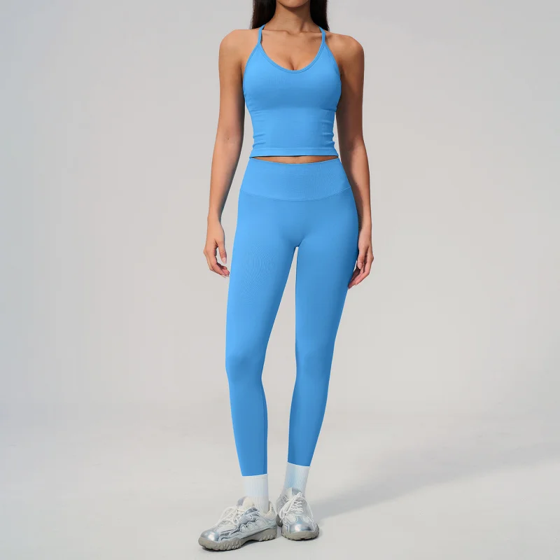 Seamless Yoga Halter Neck High Elasticity Backless Vest Leggings Gym Clothes Yoga Fitness Quick-Dry Workout Outfit Yoga Set