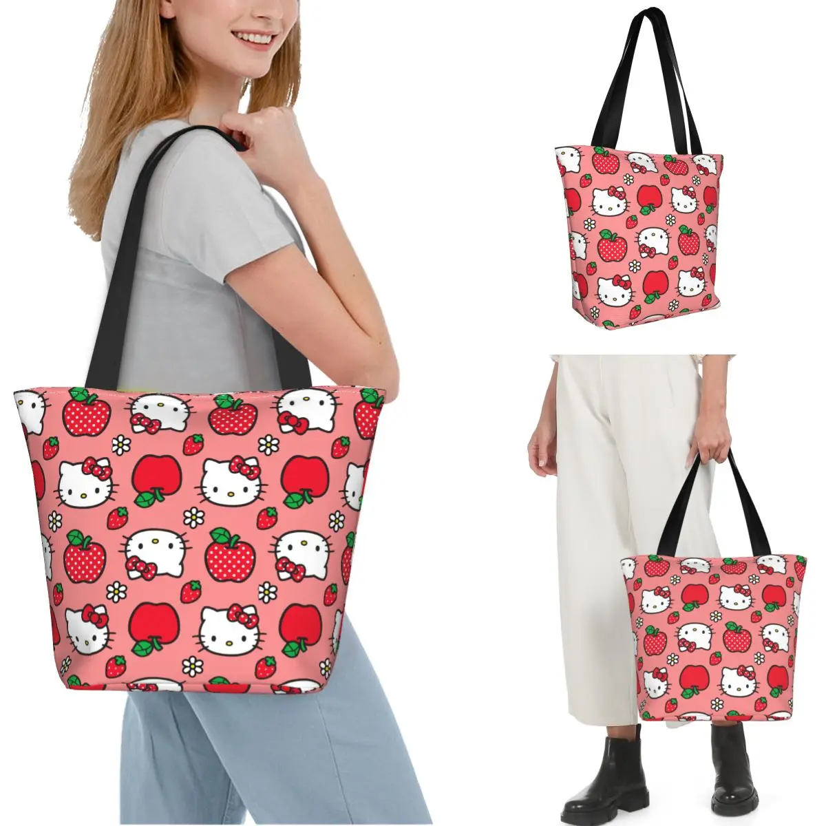 Girl Sanrio Merch Cute Hello Kitty Tote Bag Accessories Kawaii Cartoon Top Handle Bag With Zipper for Women