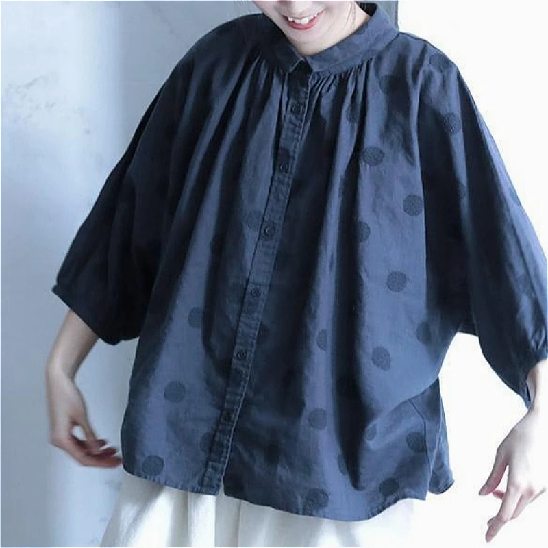 Women Blouses Shirt Vintage Turn Down Collar Full Sleeve Tops Casual Loose Y2k Streetwear Elegant Splice Shirts 2026 Summer