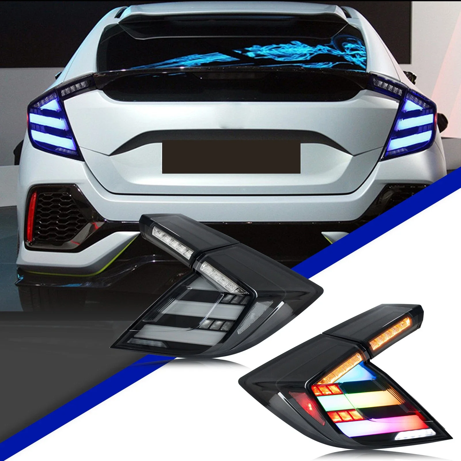 LED RGB Tail Lights for Honda Civic 10Th Gen Type R Hatchback FK7 FK8 2016-2021 with Sequential Signal DRL Dynamic Star