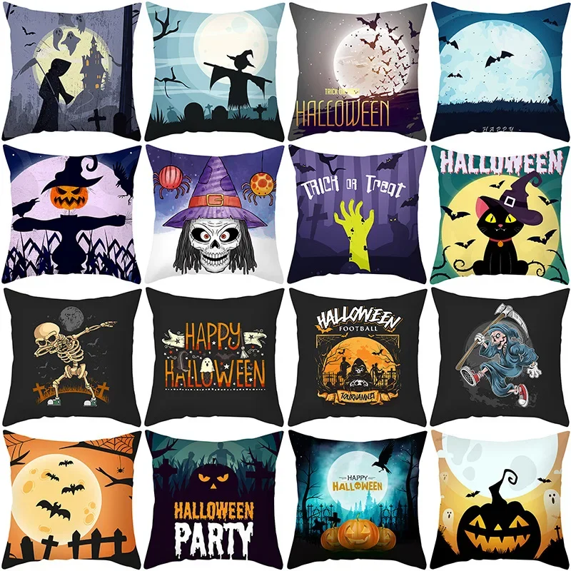 45*45 Pillowcase Single Side Printing Halloween Skull Polyester Cushion Cover Sofa