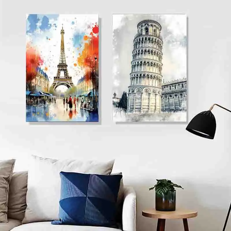 

Home/room Decoration Painting Hotel/Travel Agency Frameless Painting Eiffel Tower/Great Wall of China//Leaning Tower of Pisa