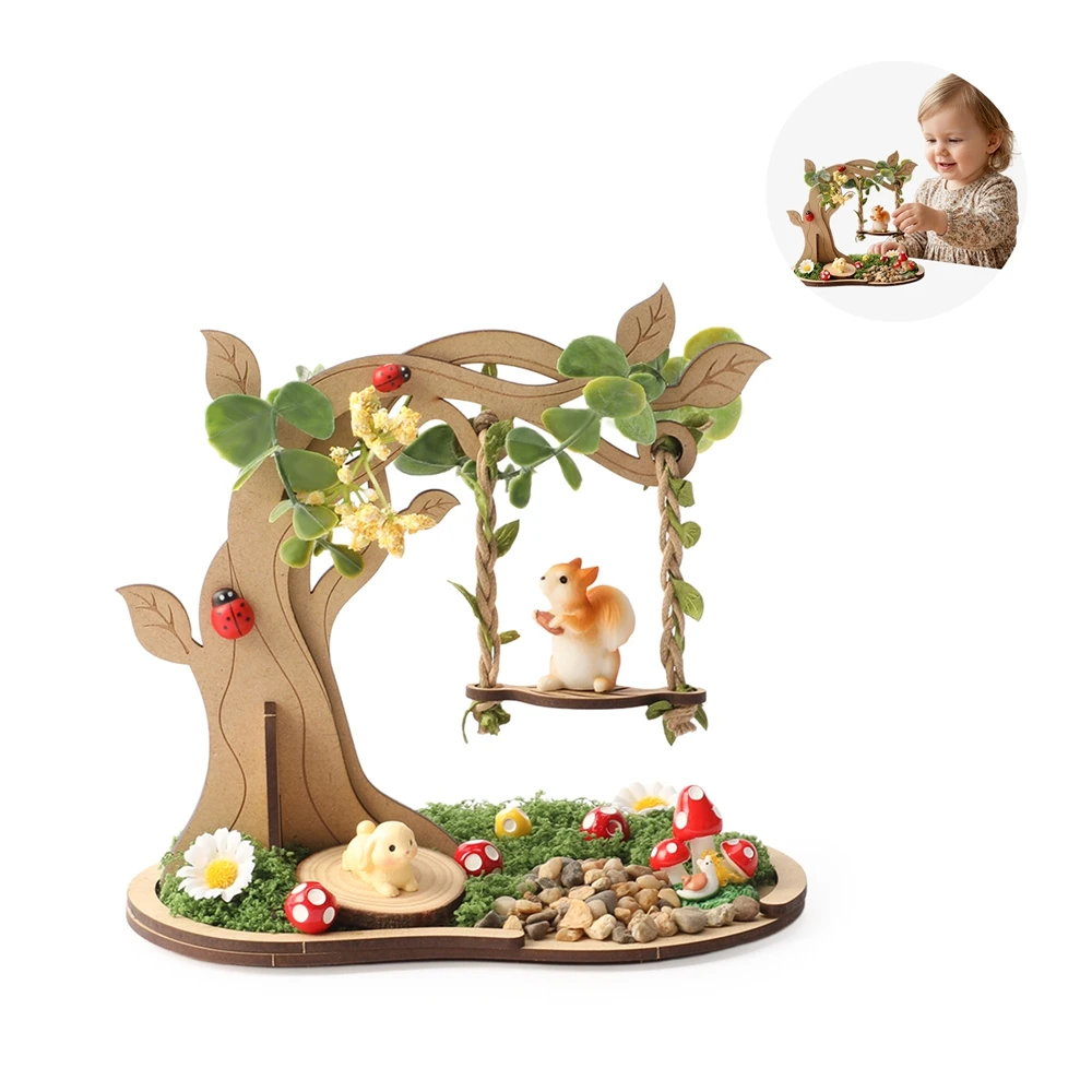 

Fairy Garden DIY Swing Ornament Kit with Squirrel Rabbit Mushroom Miniatures for Desktop Yard Decor & Craft Projects Baby Gift