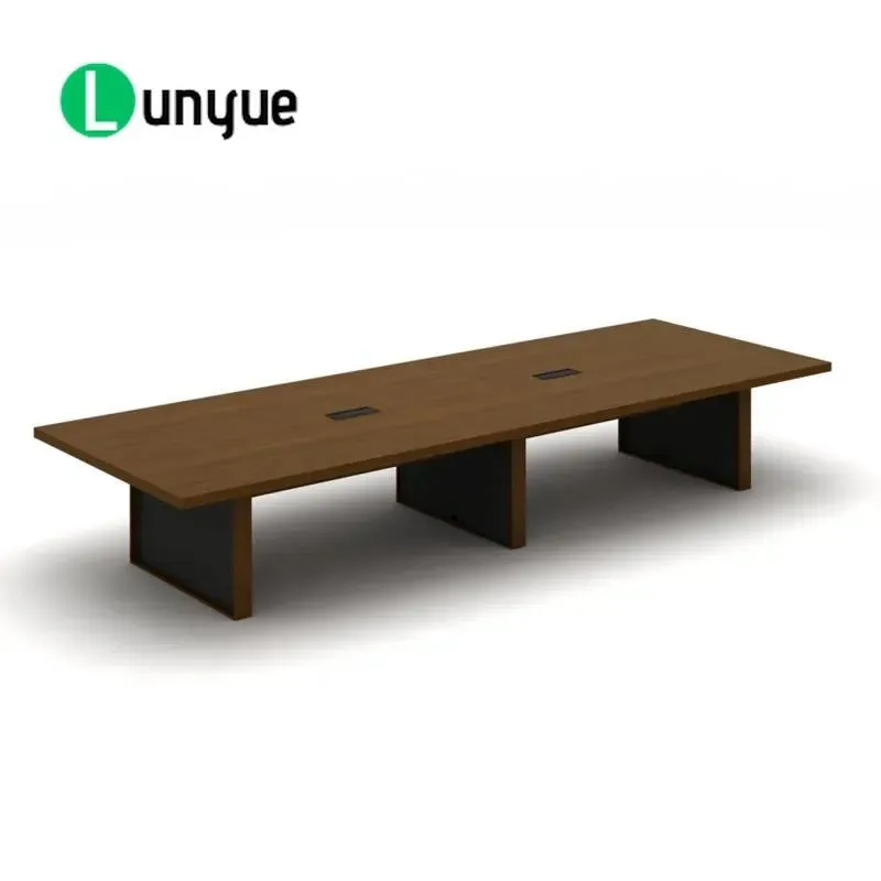 Modern Rectangular Wood Conference Table Adjustable Height Walnut Finish Cable Hole for Conference Room Home Commercial Use