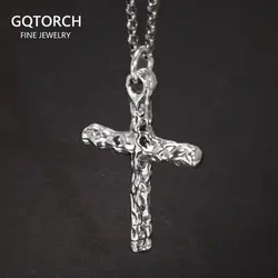 Real Pure 925 Sterling Silver Simple Cross Pendant Necklaces for Men and Women Couples Viking Christian Jewelry