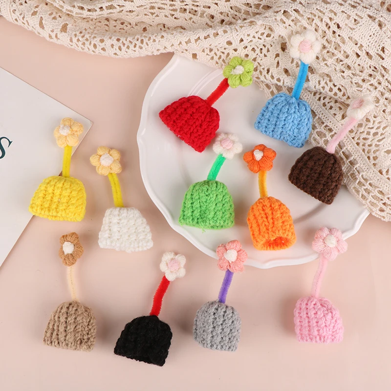 Cute Cartoon Doll Knitted Hat Mini Hand Plush Hat Doll Dress Up Accessories Dollhouse Decoration Kid Pretend Play Toys