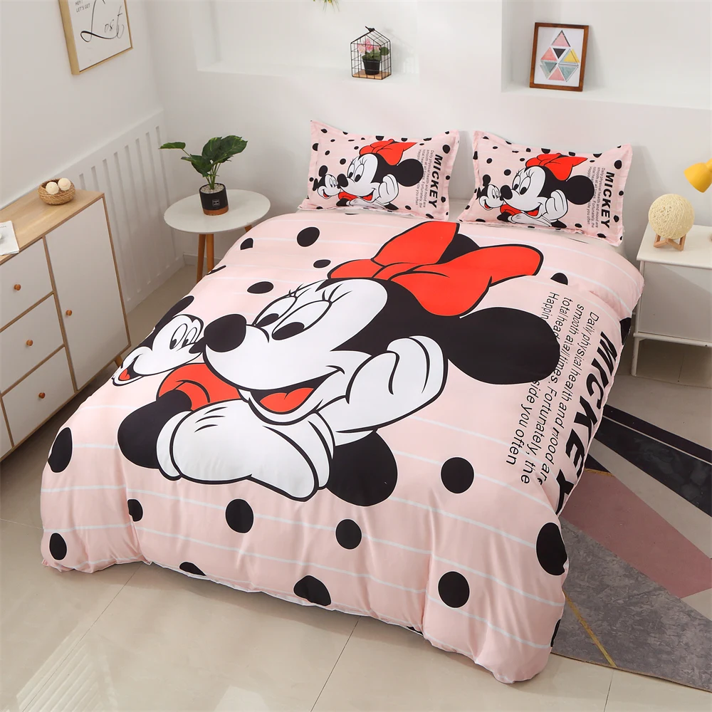 Disney Mickey Minnie Mouse Bedding Set Double Queen King Cartoon Duvet Cover Set Single Twin Bedclothes For Child Kid Girl Boy