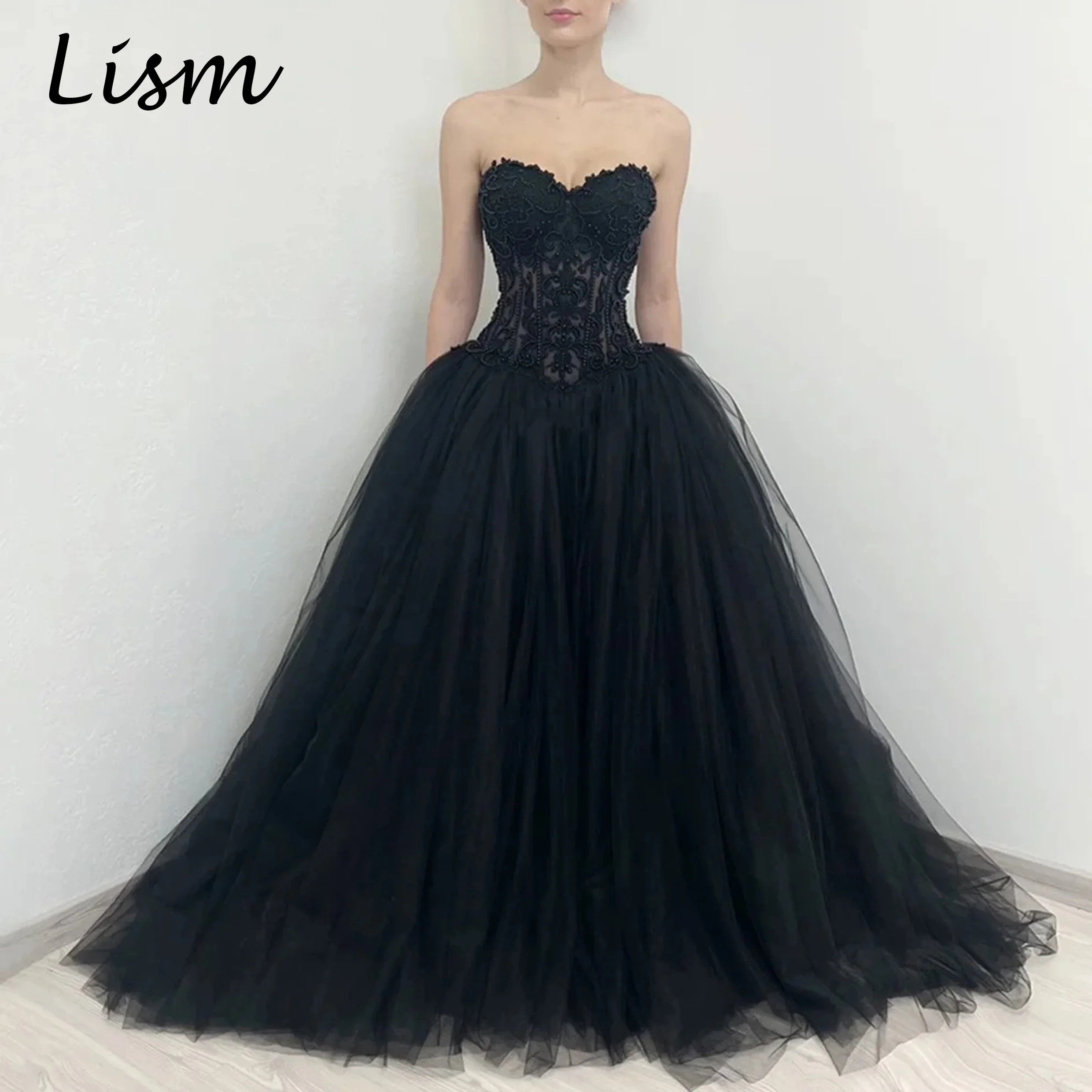 Lism Gothic Hochzeitskleid Sweetheart-Ausschnitt Applikationen Ballkleid Korsett Brautkleider Robe Mariee Schwarze Hochzeitskleider 2026 Maßanfertigung