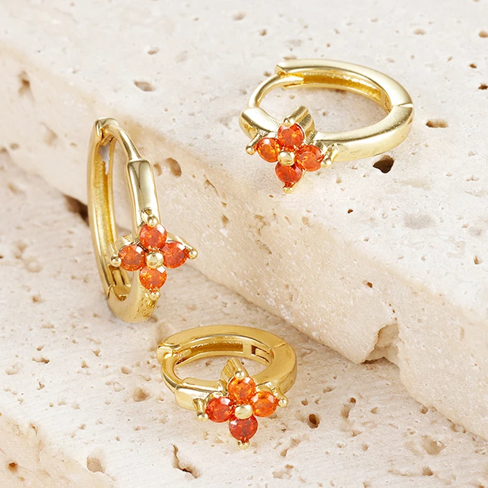 3PCS Stainless Steel Flower Hoop Earrings Set for Women Simple Fashion Huggies Multicolor Zircon Round Earrings Trendy Jewelry