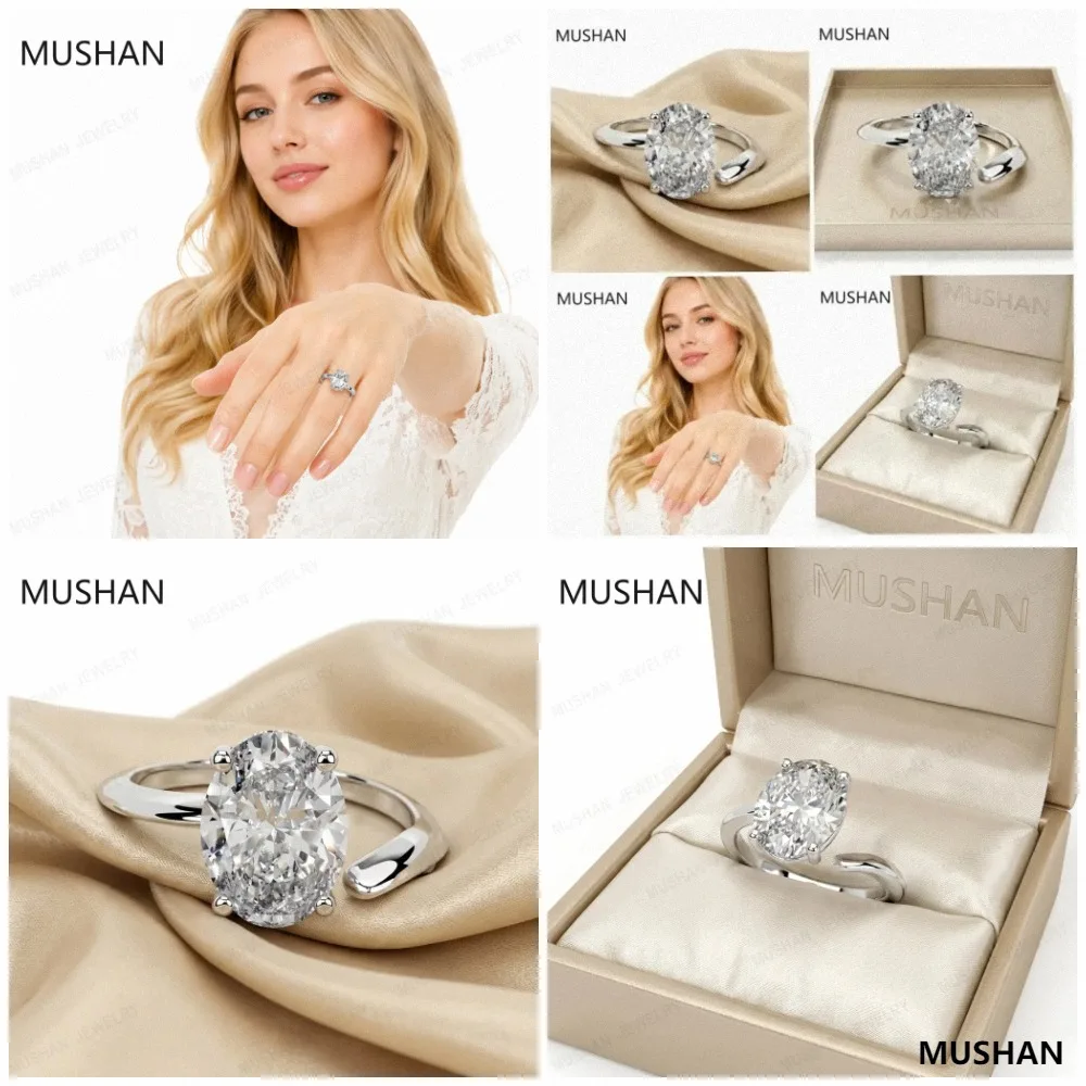 MUSHAN Bespoke Luxury Jewelry 925 Sterling Silver Ring D VVS1 Moissanite Ring for Women 18K Gold Plated MST Patent Fine Jewelry