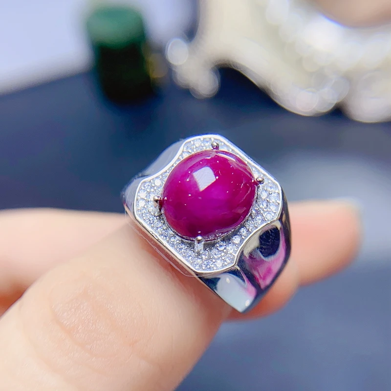 Natural large particle ruby men's ring 925 sterling silver 7 carat pigeon egg