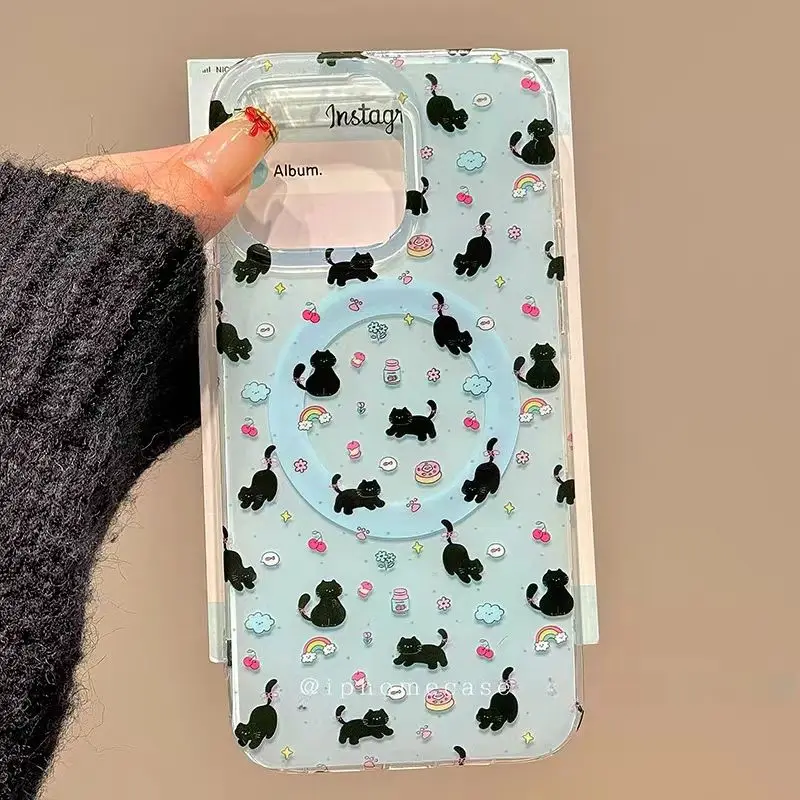 Ins mignon dessin animé écharpe chaton pour Magsafe Griptok Support téléphone doigt anneau Support pour iPhone 16 Samsung fille Support