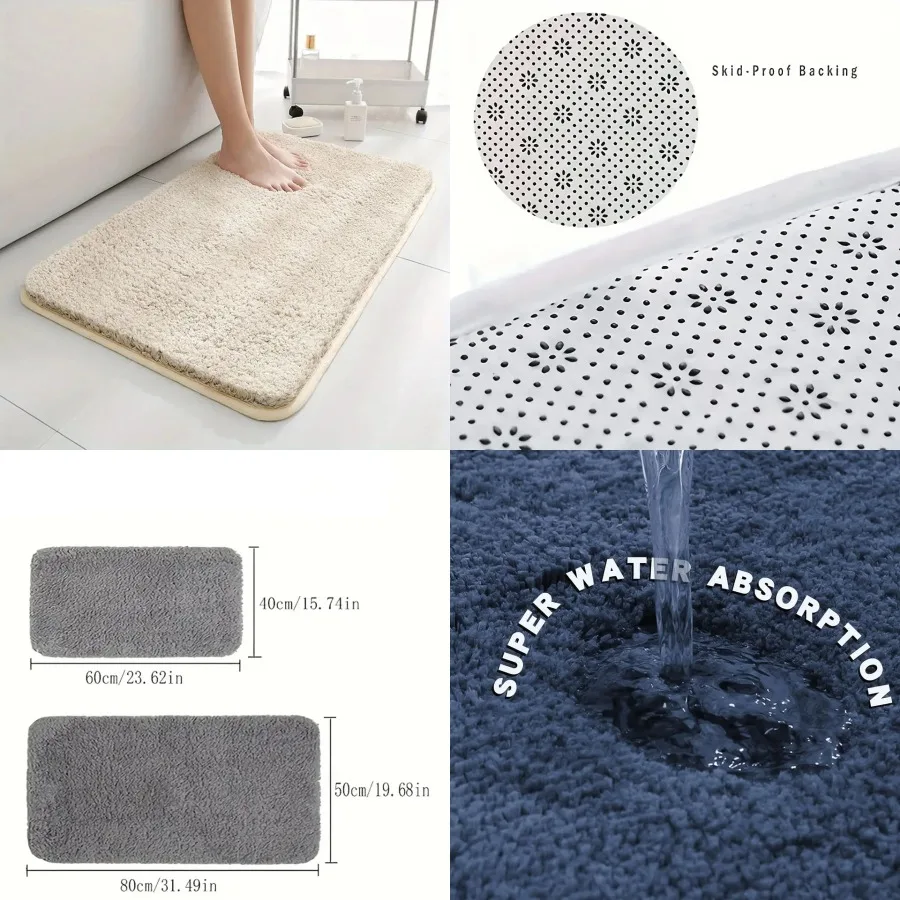 

thickened bathroom mat with water absorption anti-slip long hair carpet machine washable durable toilet mat in various colors