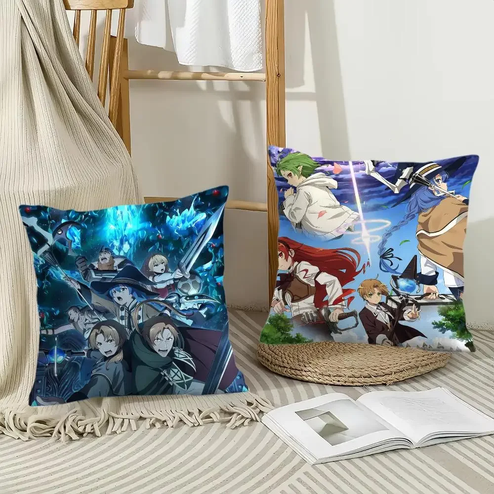 M-Mushoku Tensei Jobless Reincarnation Cushion Cover Pillow Case Short Plush Square Throw Pillow Covers Pillowcase Sofa Home