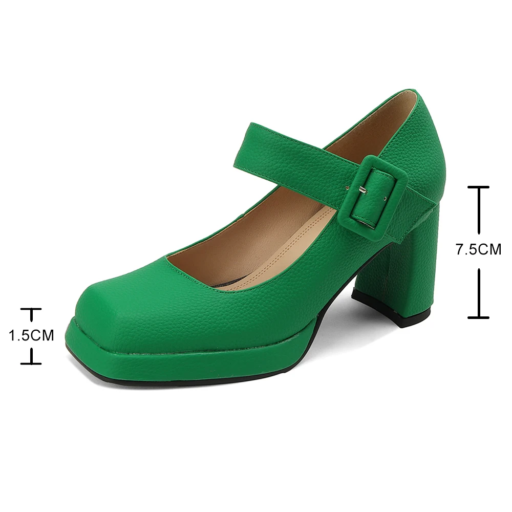 2025 Brand Fashion Women square toe Pumps Sexy Chunky High Heels Platform Dress Shoes Green Party Wedding Shoes Woman 32 33