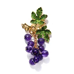 Trendy Enamel Rhinestone Purple Grape Brooches For Women Retro Crystal Glass Fruits Plant Brooch Pins Elegant Office Party Gifts