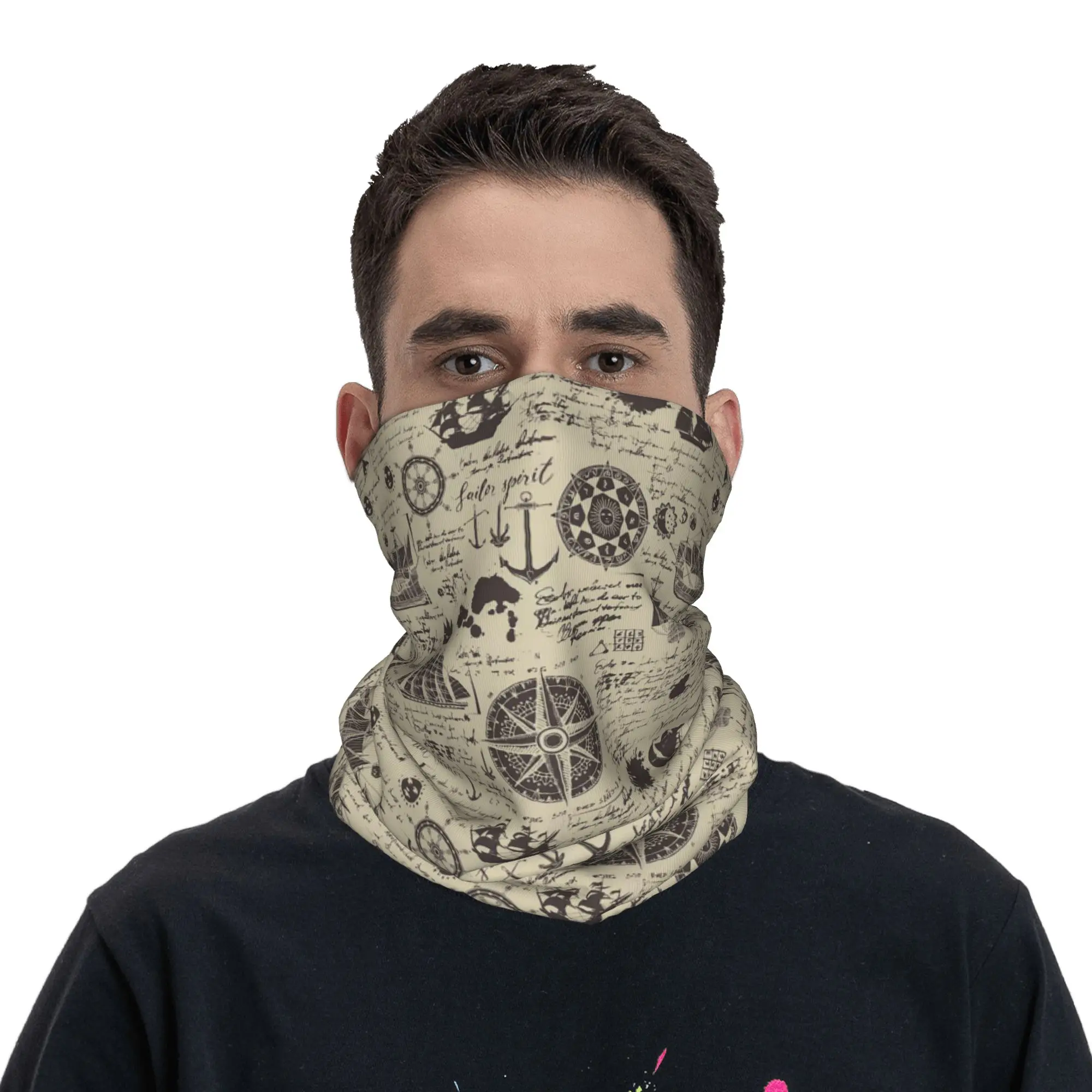 Vintage Nautical Ship Compass and Anchor Design 1 Bandana Neck Cover Printed Wrap Scarf Balaclava Cycling Unisex Adult Windproof