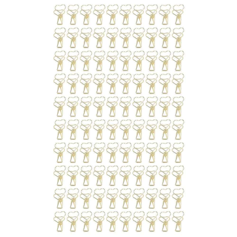 100Pcs Gold / Silver Binder Clips Long Tail Shape Heart Style Mini Paper Clips Mini 28*15mm Small Binder Clips