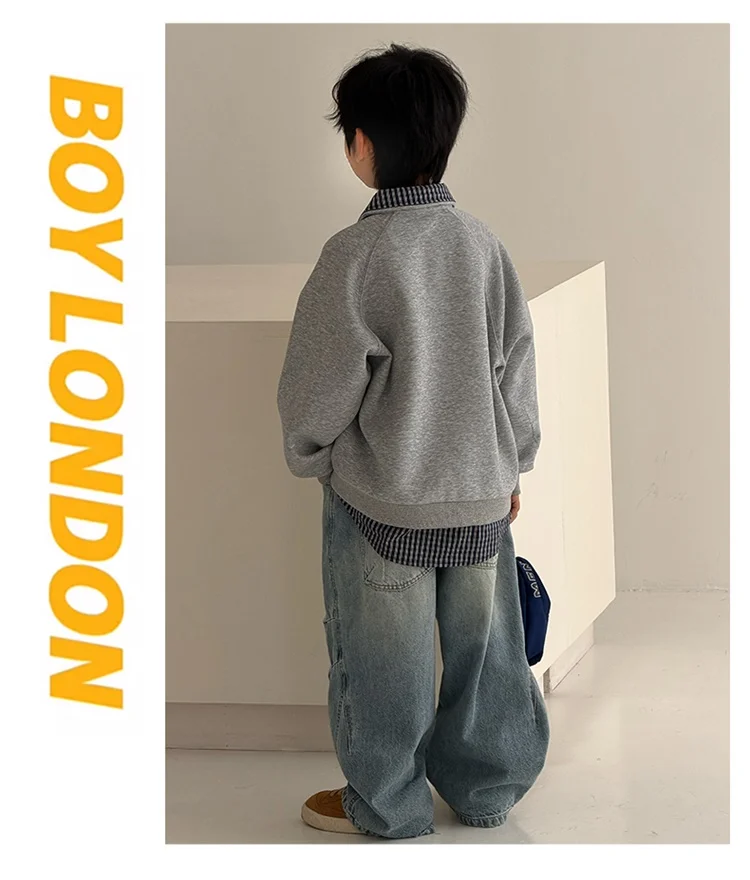 Neu eingetroffen: Modisches Langarm-Poloshirt mit doppelter Schicht für Kinder, Jungen-Hoodie mit Umlegekragen, Frühlingskleidung. – Detail 5