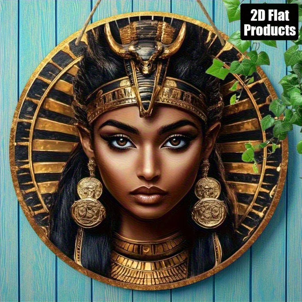 2D Flat, 1pc Egyptian Queen Theme Round Wooden Wall Hanging 