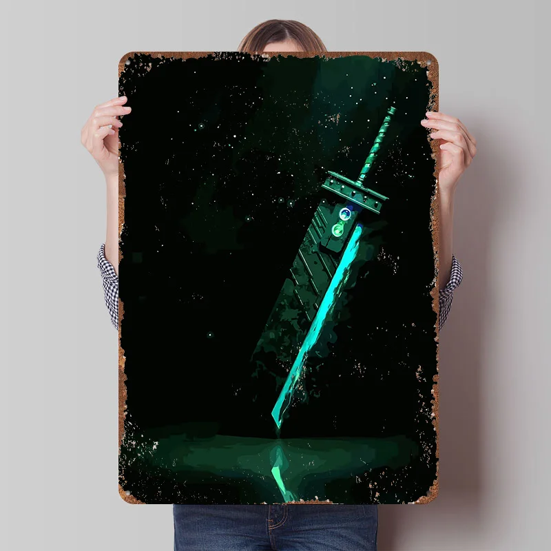 Buster Sword in Space Poster Customized Vintage Metal Signs Wall Art Retro Tin Plaque for Room Decorating Interior Custom Plate