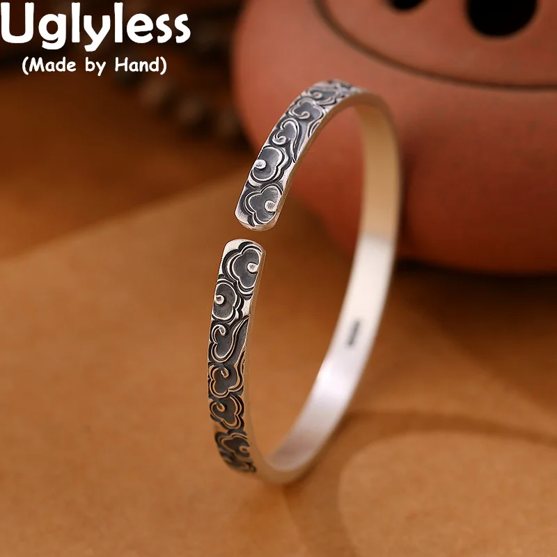 

Uglyless Genuine 999 Pure Silver Bangles for Women China Chic Lucky Clouds Ethnic Bangles Vintage Thai Silver Cool Girls Jewelry