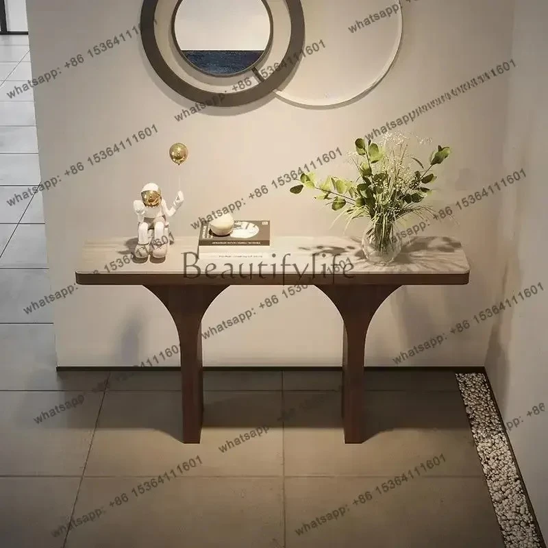 Travertine Rock Slab Entry Entrance Table High-end Feeling Living Room Corridor Aisle Opposite Door Solid Wood Entrance Platfo